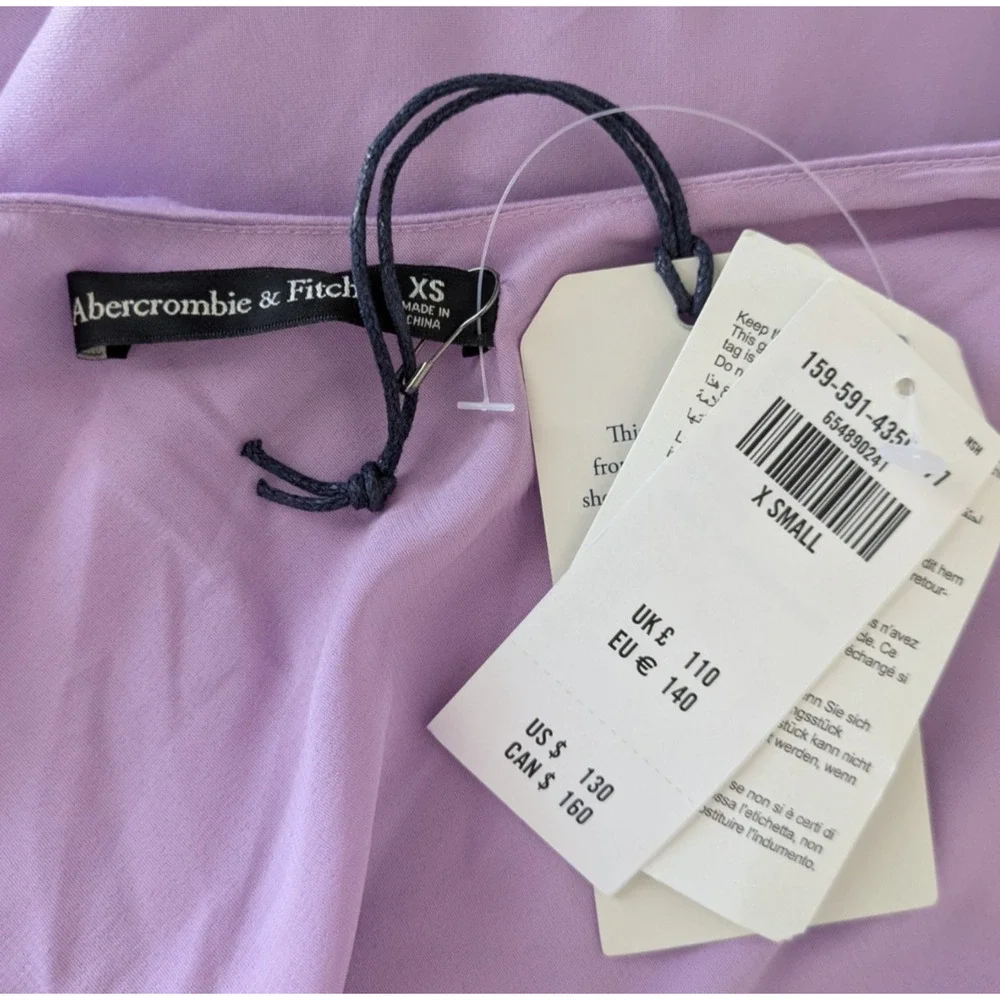 Abercrombie & Fitch Lilac Purple Low Back Gown Maxi Dress New XS Bias Cut Slit